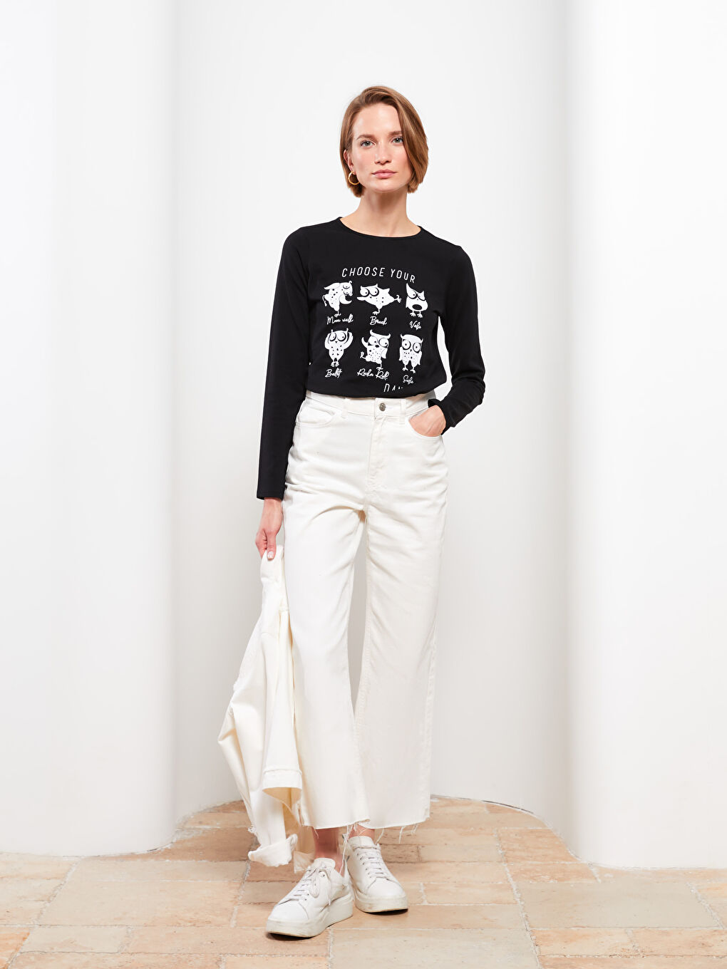 Crew Neck Printed Long Sleeve Women's T-Shirt-2