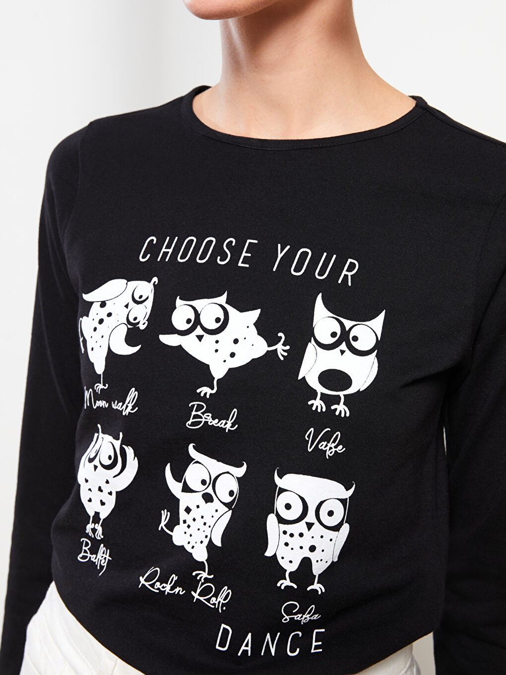 Crew Neck Printed Long Sleeve Women's T-Shirt-3
