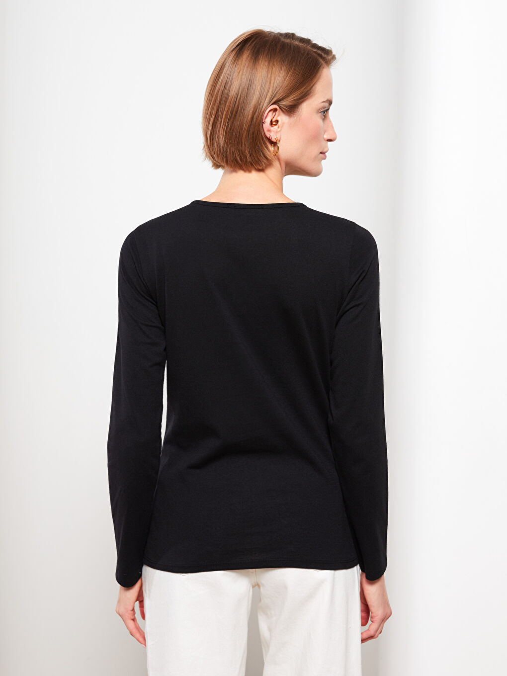 Crew Neck Printed Long Sleeve Women's T-Shirt-4