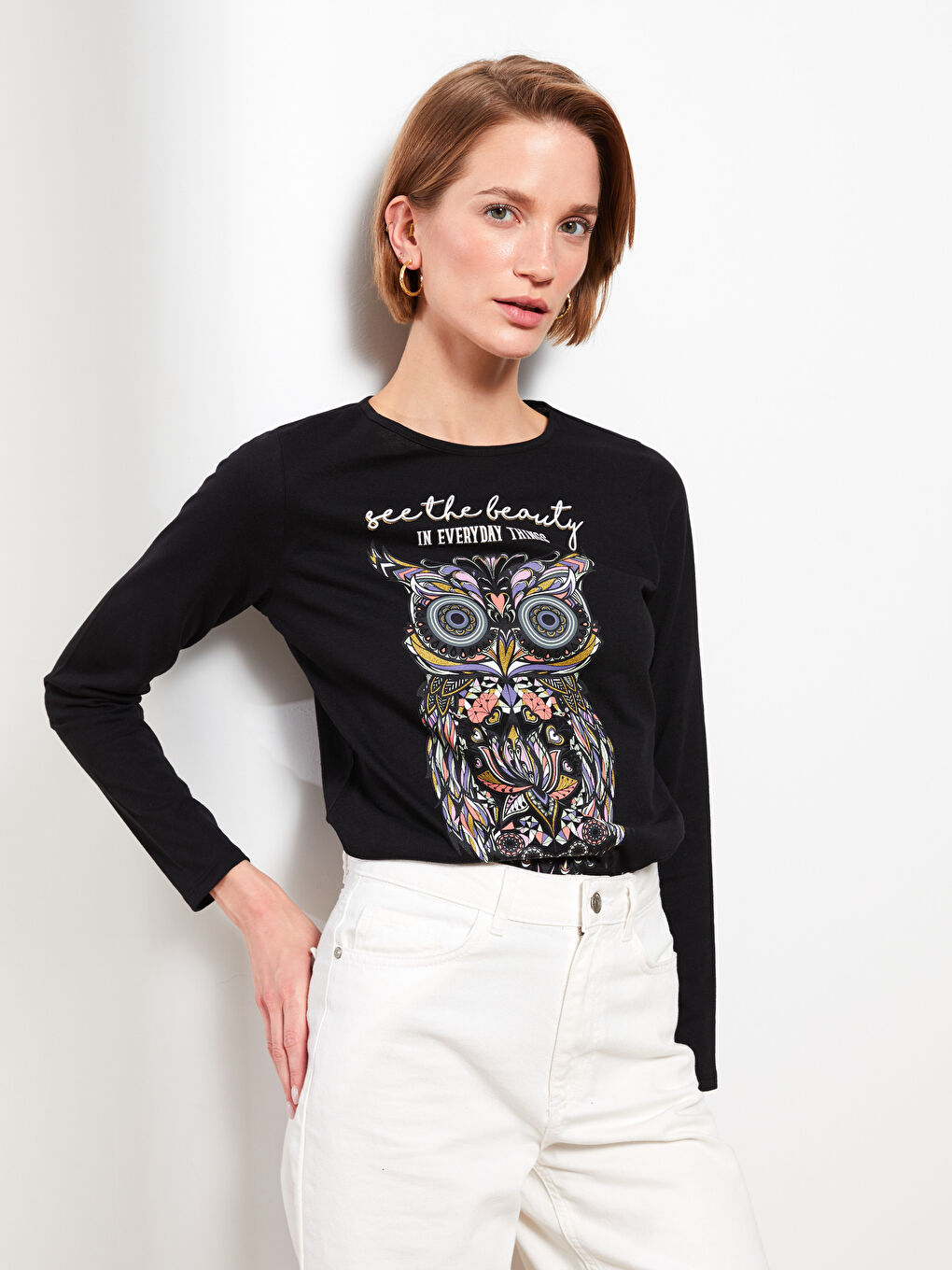 Crew Neck Printed Long Sleeve Women's T-Shirt