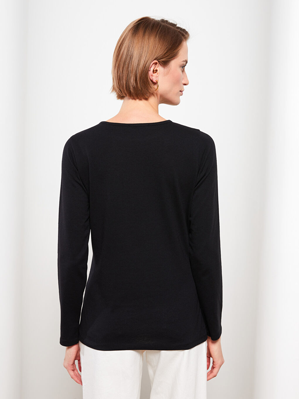 Crew Neck Printed Long Sleeve Women's T-Shirt-4