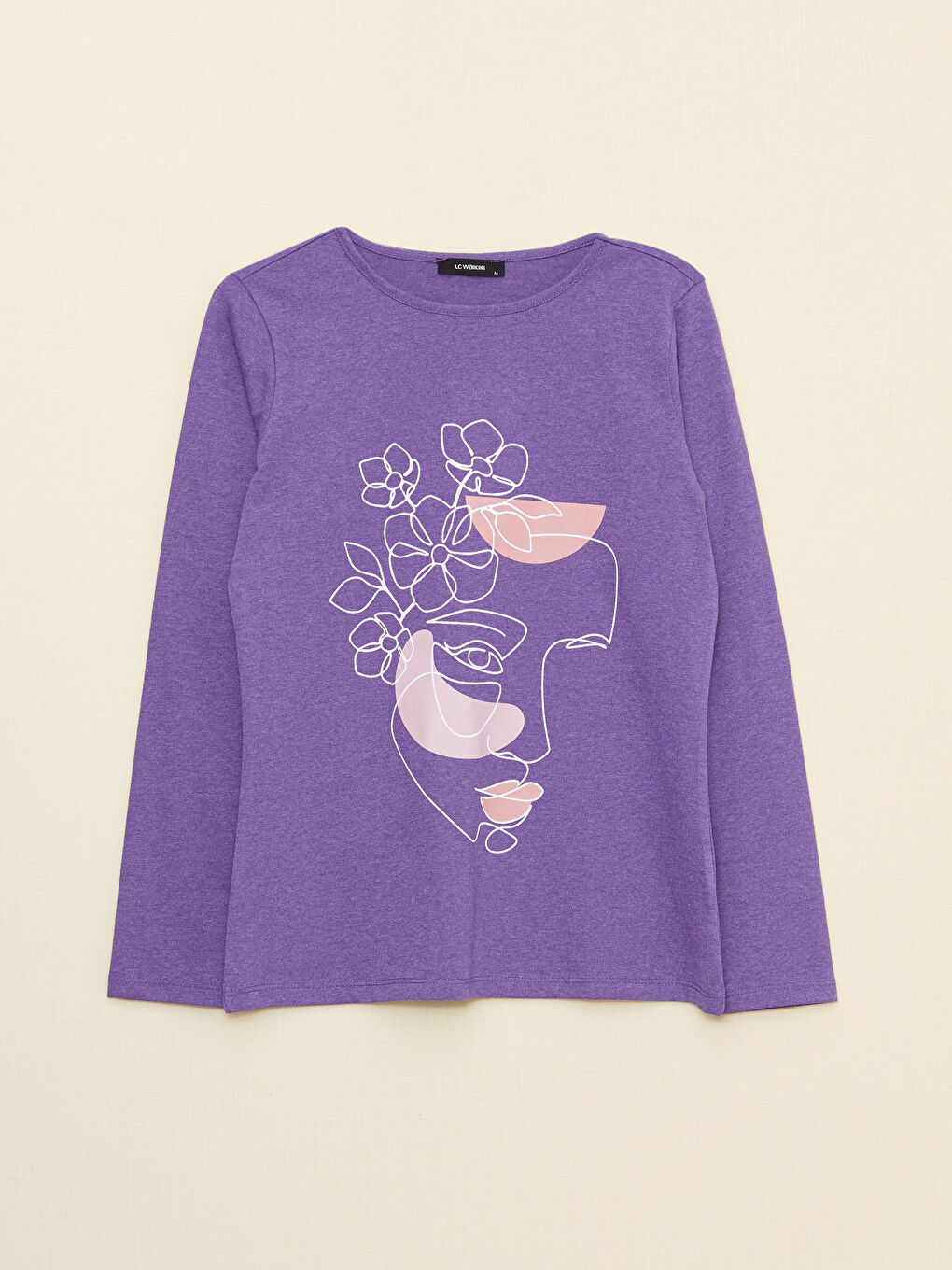 Crew Neck Printed Long Sleeve Women's T-Shirt-5
