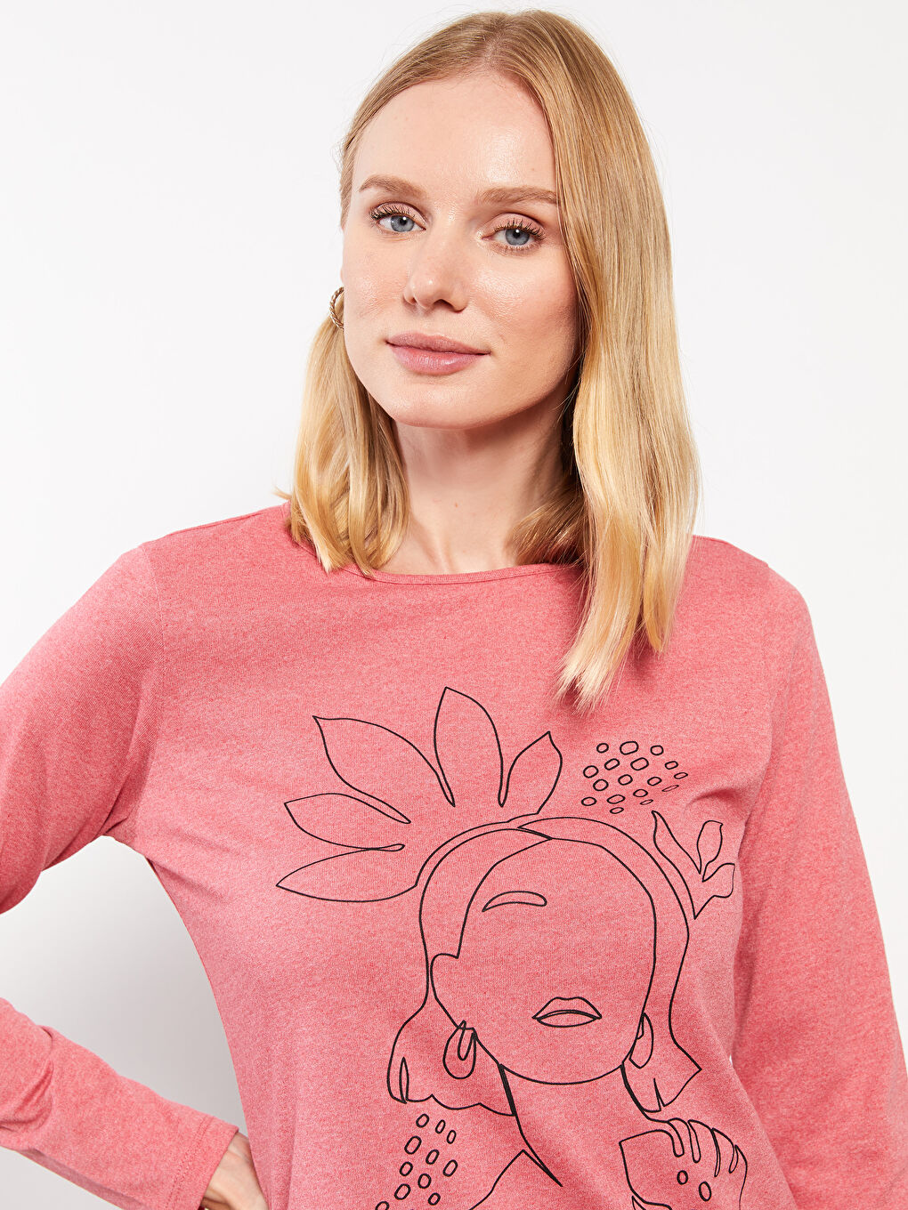 Crew Neck Printed Long Sleeve Women's T-Shirt-2