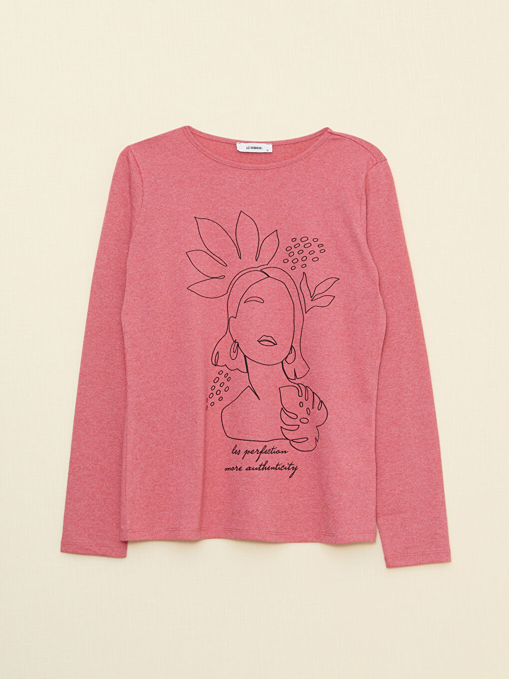 Crew Neck Printed Long Sleeve Women's T-Shirt-5