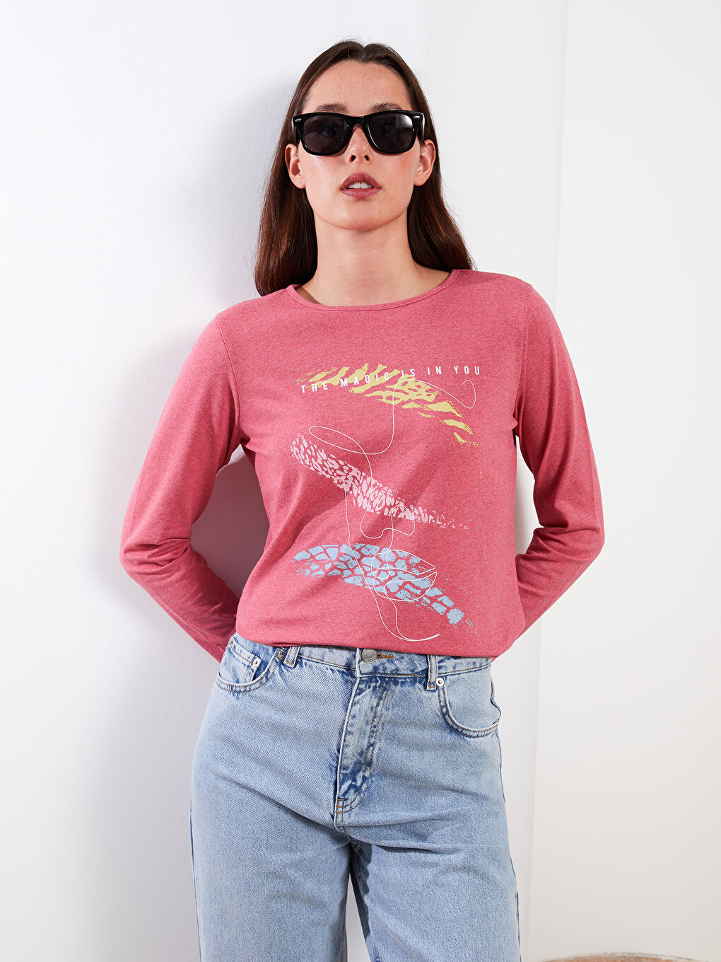 Crew Neck Printed Long Sleeve Women's T-Shirt