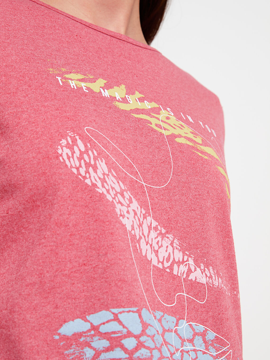 Crew Neck Printed Long Sleeve Women's T-Shirt-2