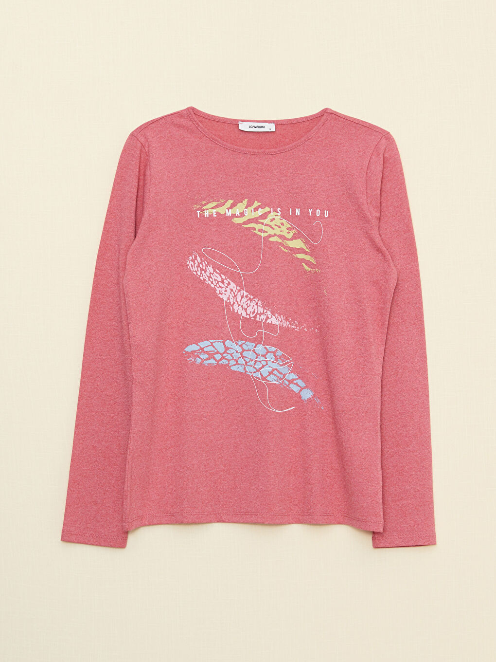 Crew Neck Printed Long Sleeve Women's T-Shirt-4