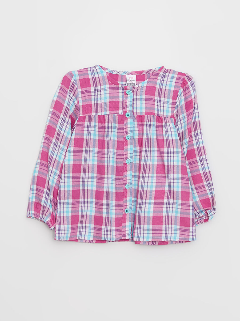 Pembe Bisiklet Yaka Uzun Kollu Ekose Desenli Kız Bebek Gömlek