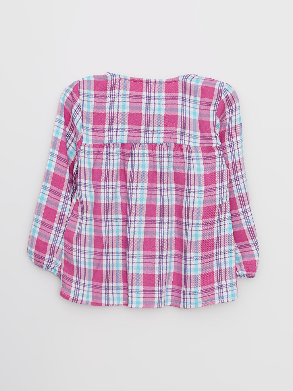 Pembe Bisiklet Yaka Uzun Kollu Ekose Desenli Kız Bebek Gömlek-1