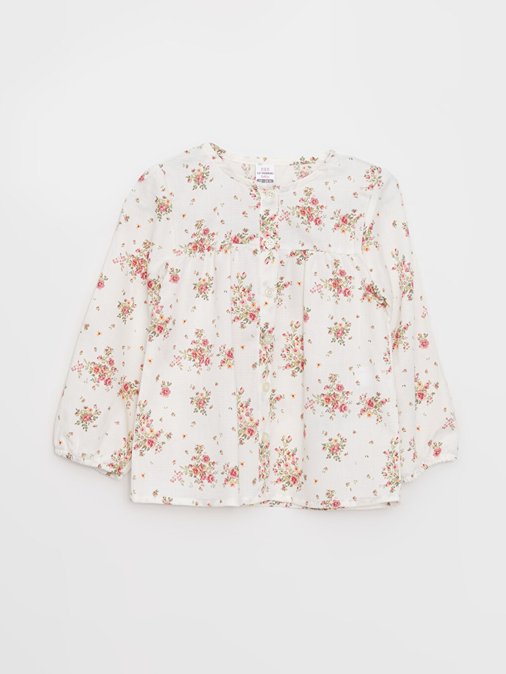 Ekru Bisiklet Yaka Uzun Kol Desenli Kız Bebek Gömlek