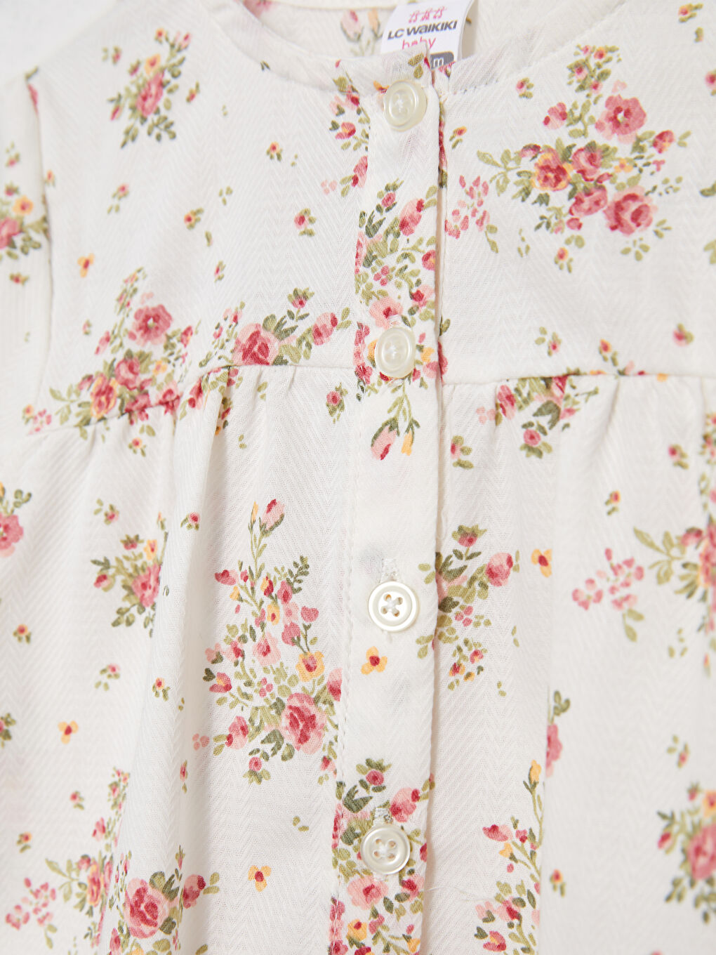 Ekru Bisiklet Yaka Uzun Kol Desenli Kız Bebek Gömlek-1
