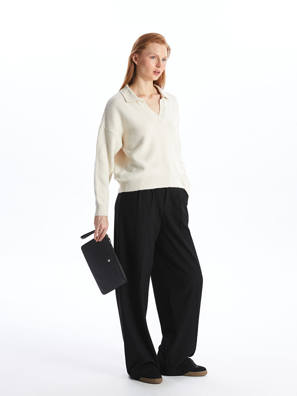 Siyah Deri Görünümlü Kadın El Çantası-1