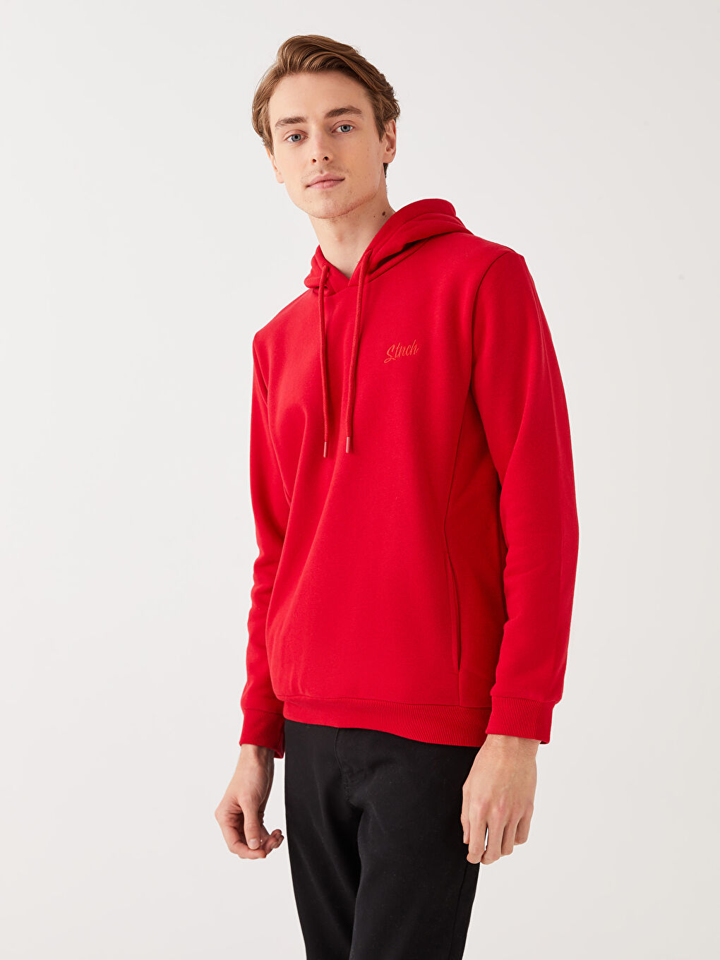 LCW Casual Kırmızı Uzun Kollu Baskılı Erkek Hoodie