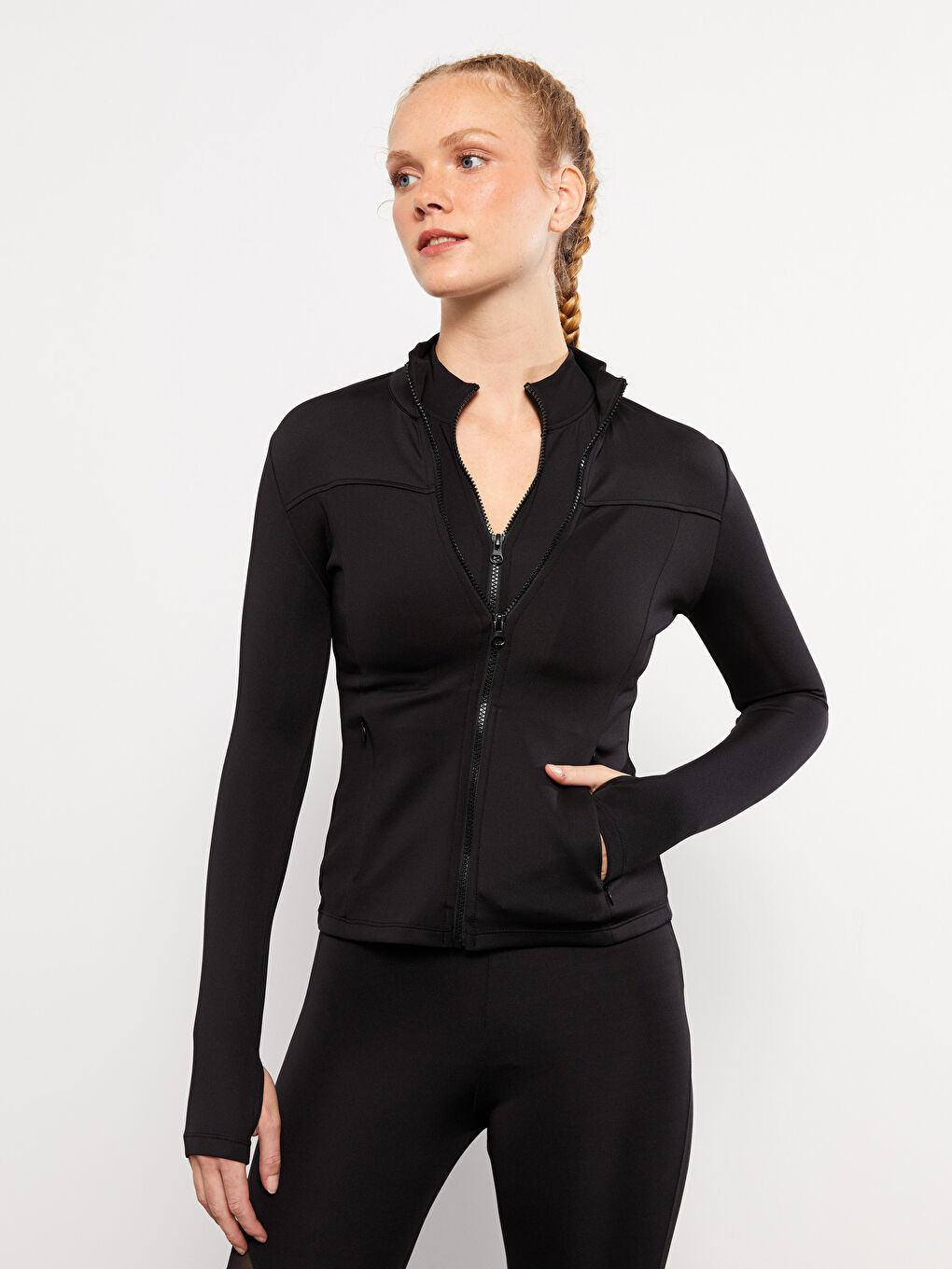 Siyah Dik Yaka Kadın Spor Hırka