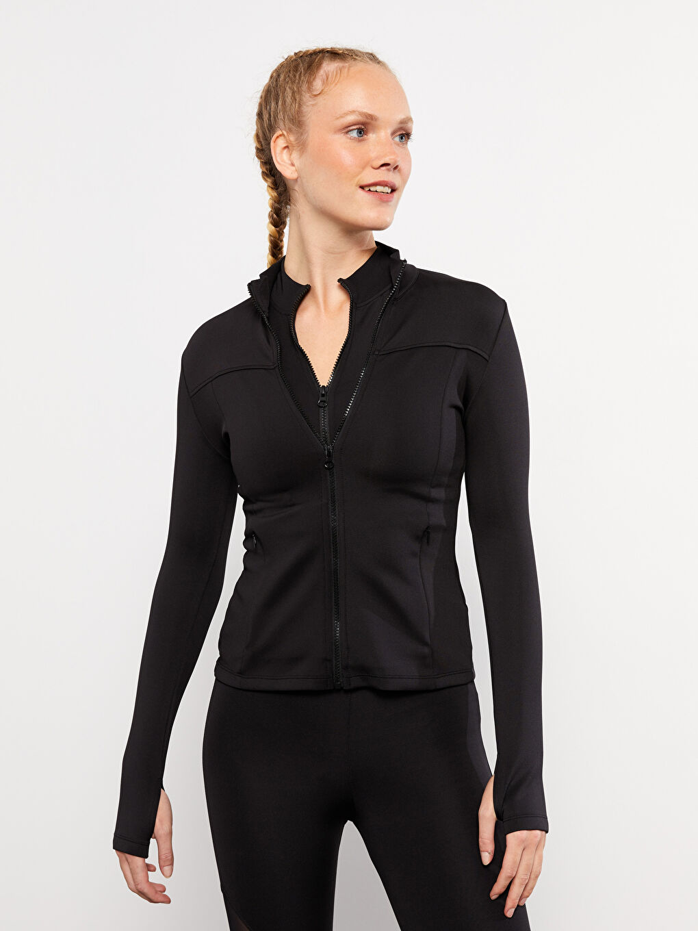 Siyah Dik Yaka Kadın Spor Hırka-1