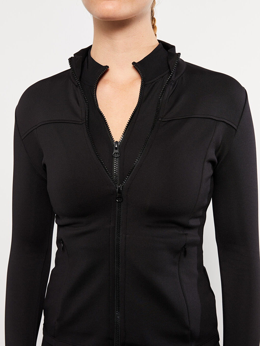 Siyah Dik Yaka Kadın Spor Hırka-3