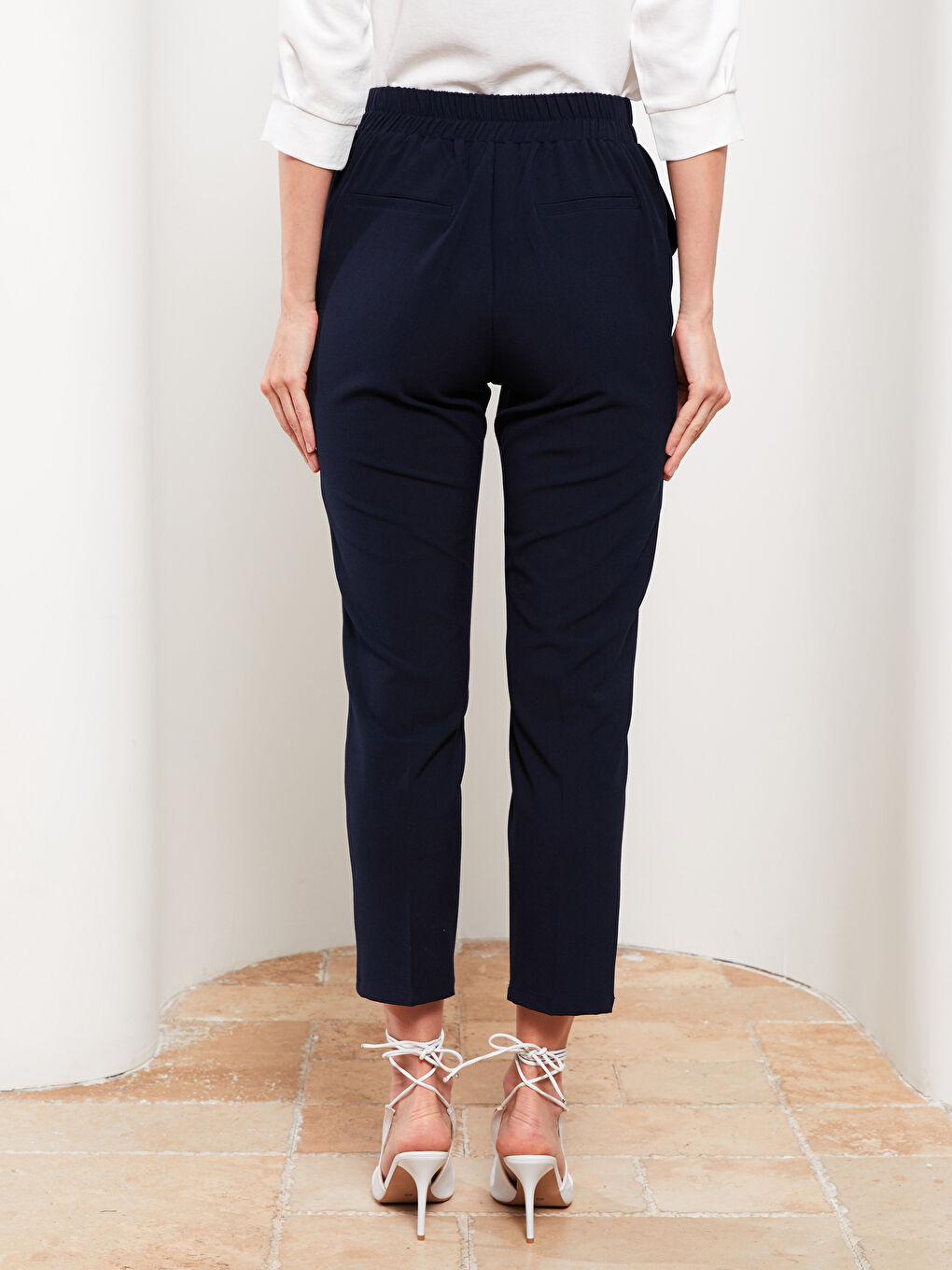 Lacivert Kadın Rahat Kalıp Düz Pantolon-4
