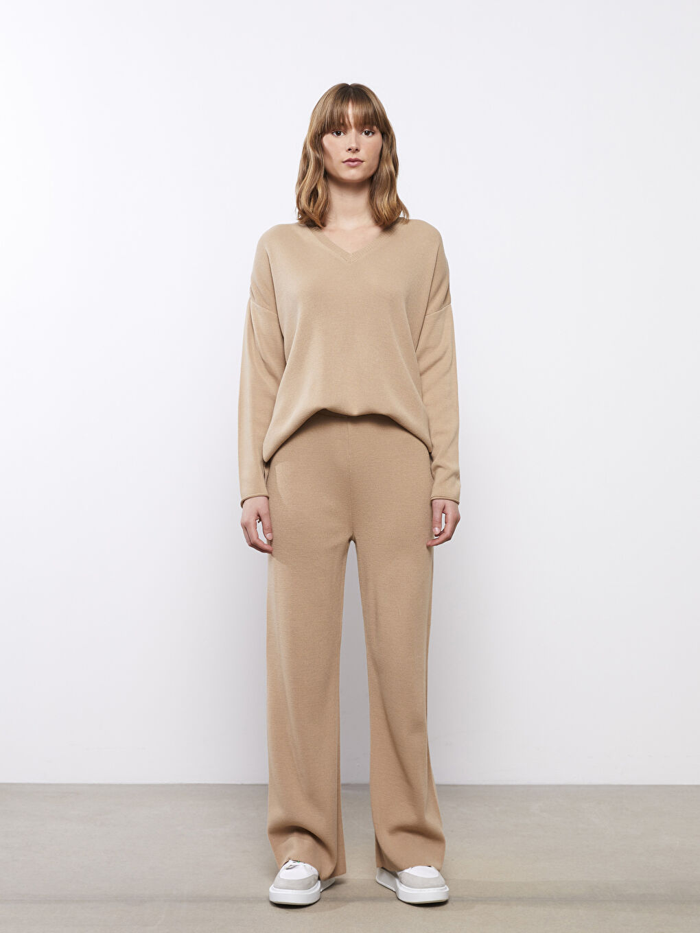 Women's Elasticated Waist Plain Knitwear Trousers -W2EH46Z8-FM0
