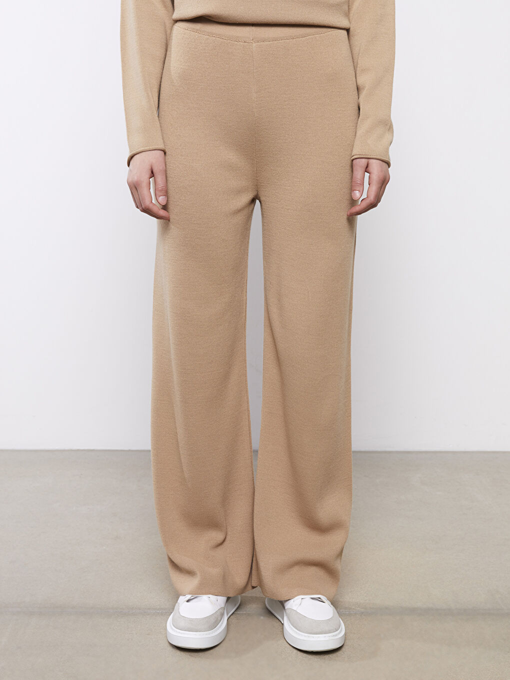 Women's Elasticated Waist Plain Knitwear Trousers -W2EH46Z8-FM0