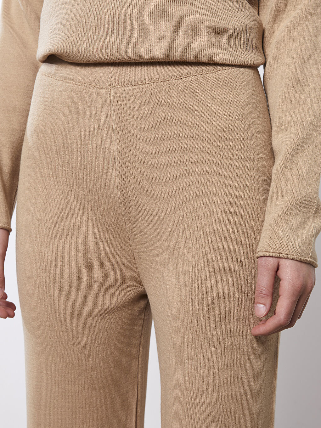 Women's Elasticated Waist Plain Knitwear Trousers -W2EH46Z8-FM0