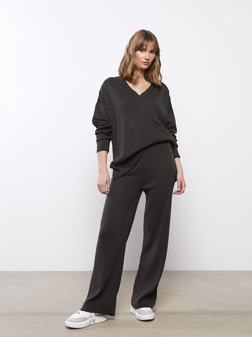 Women's Elasticated Waist Plain Knitwear Trousers
