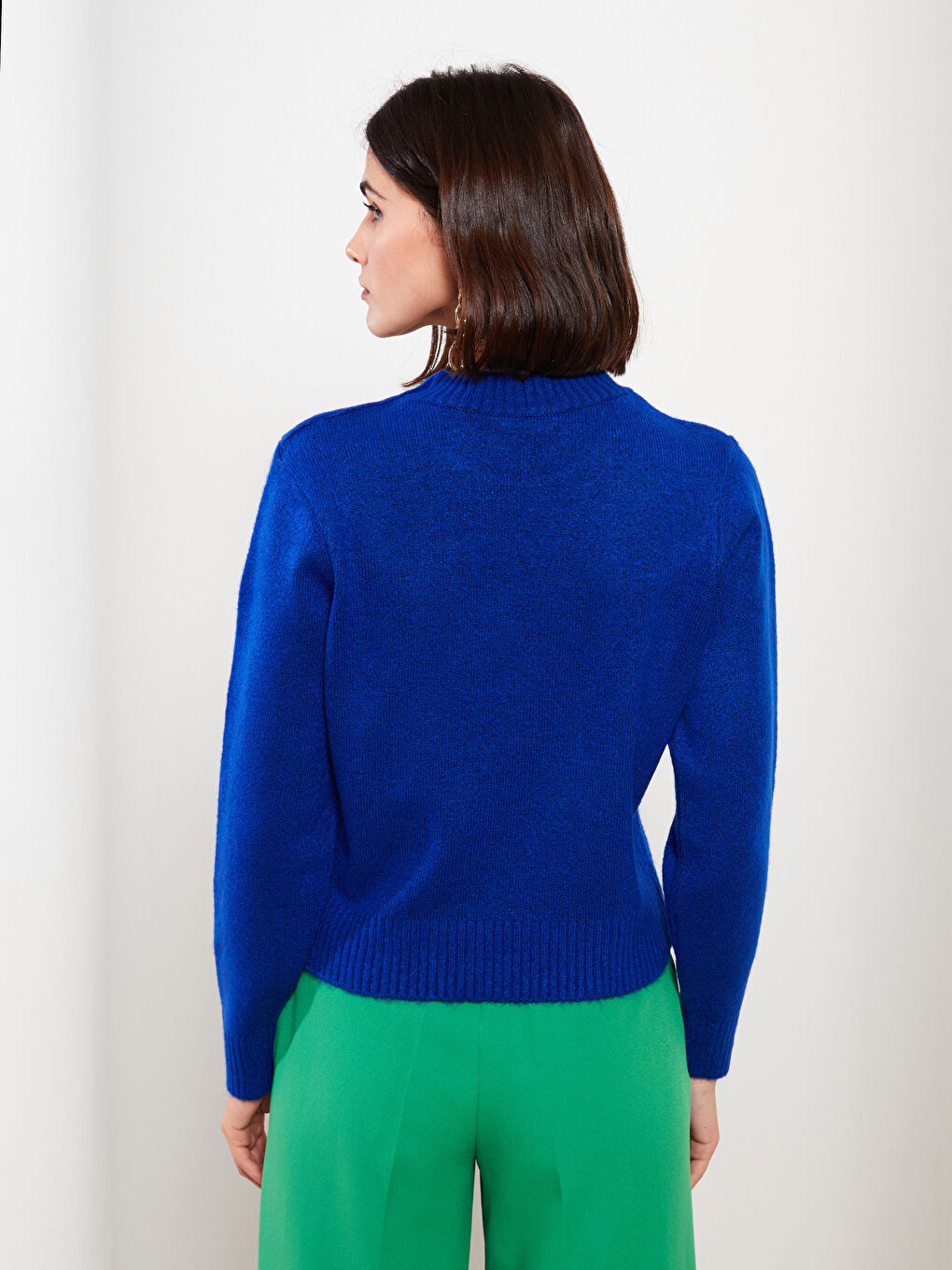 Mavi Bisiklet Yaka Düz Uzun Kollu Kadın Triko Kazak-4