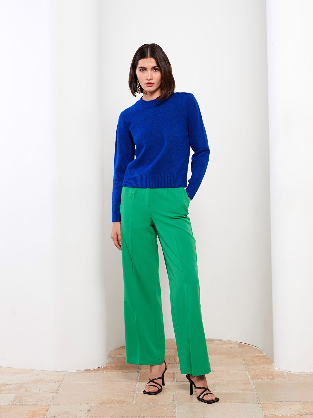 Mavi Bisiklet Yaka Düz Uzun Kollu Kadın Triko Kazak-2