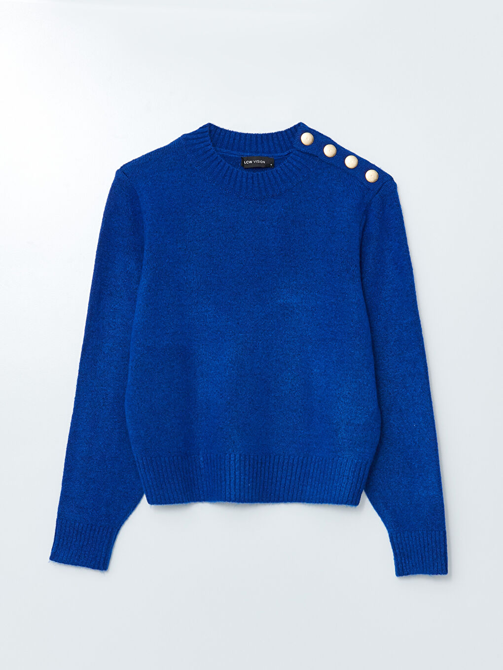 Mavi Bisiklet Yaka Düz Uzun Kollu Kadın Triko Kazak-5