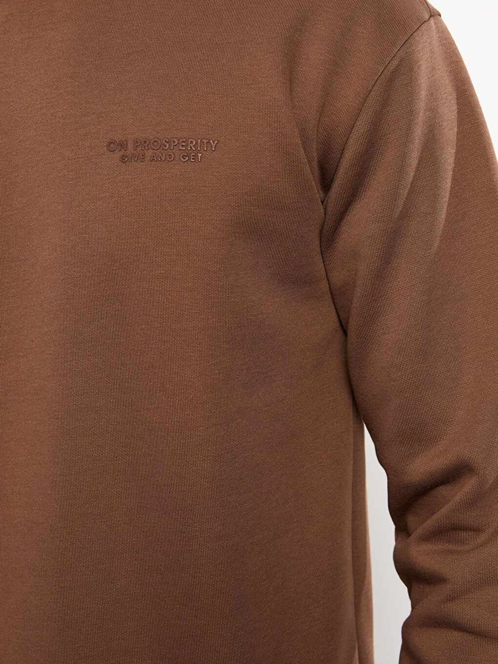 Kahverengi Bisiklet Yaka Baskılı Erkek Kalın Sweatshirt-3