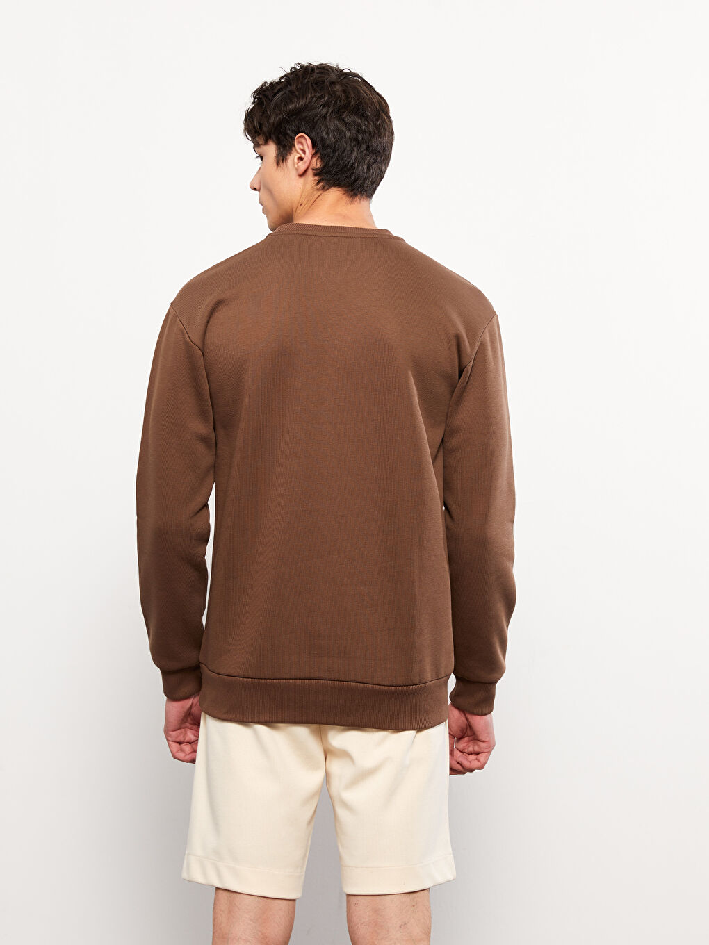 Kahverengi Bisiklet Yaka Baskılı Erkek Kalın Sweatshirt-4