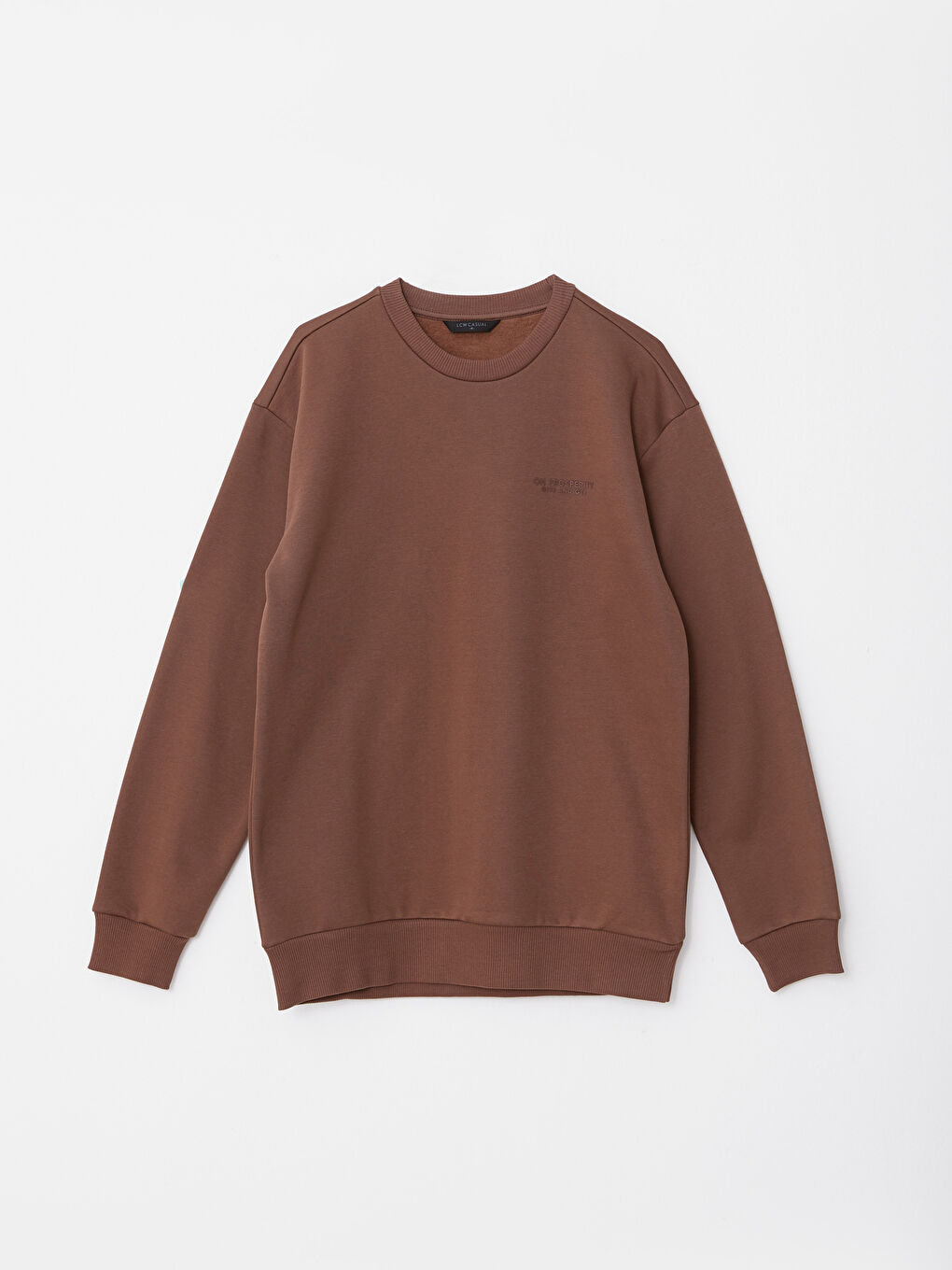 Kahverengi Bisiklet Yaka Baskılı Erkek Kalın Sweatshirt-5