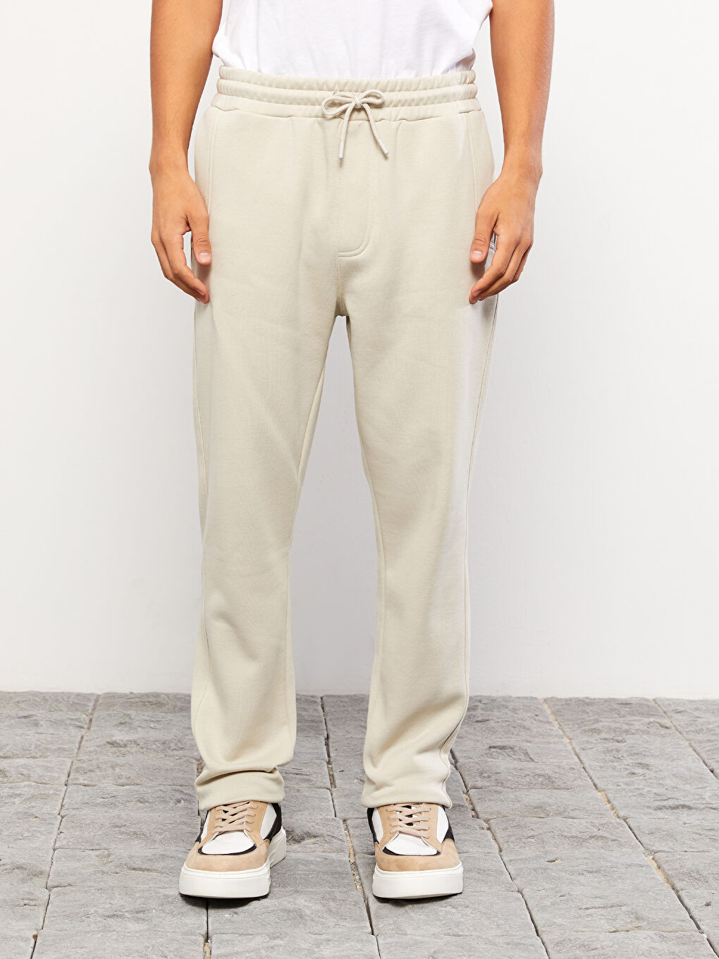 Gri Dar Kalıp Erkek Kalın Eşofman Altı-3