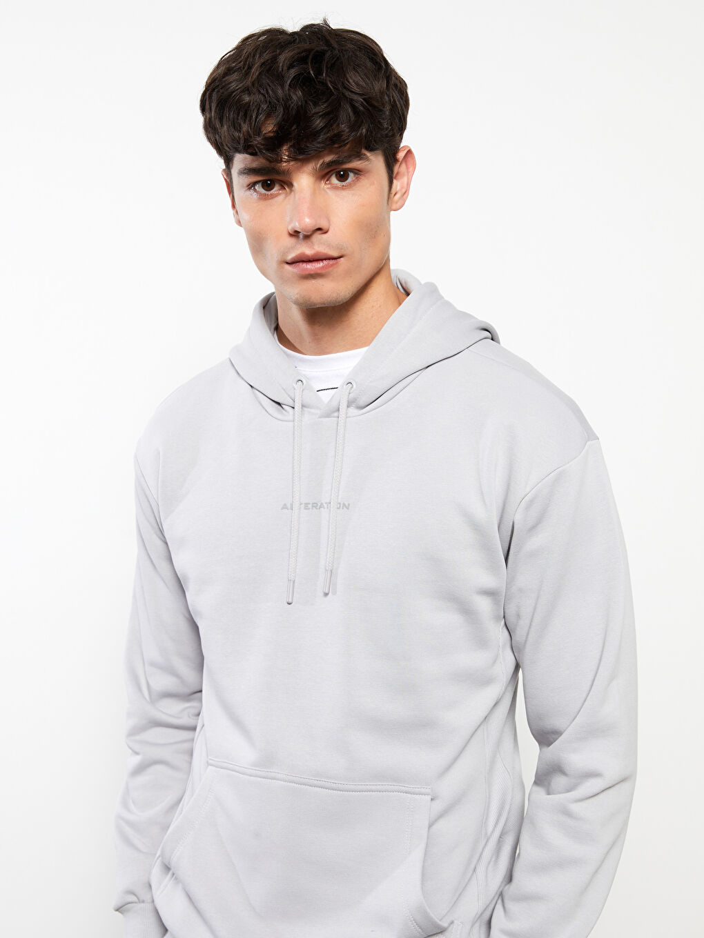 LCW Casual Gri Uzun Kollu Baskılı Erkek Kalın Hoodie