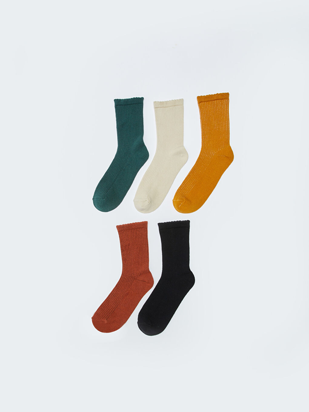 Yeşil Kadın Düz Soket Çorap 5'li-1