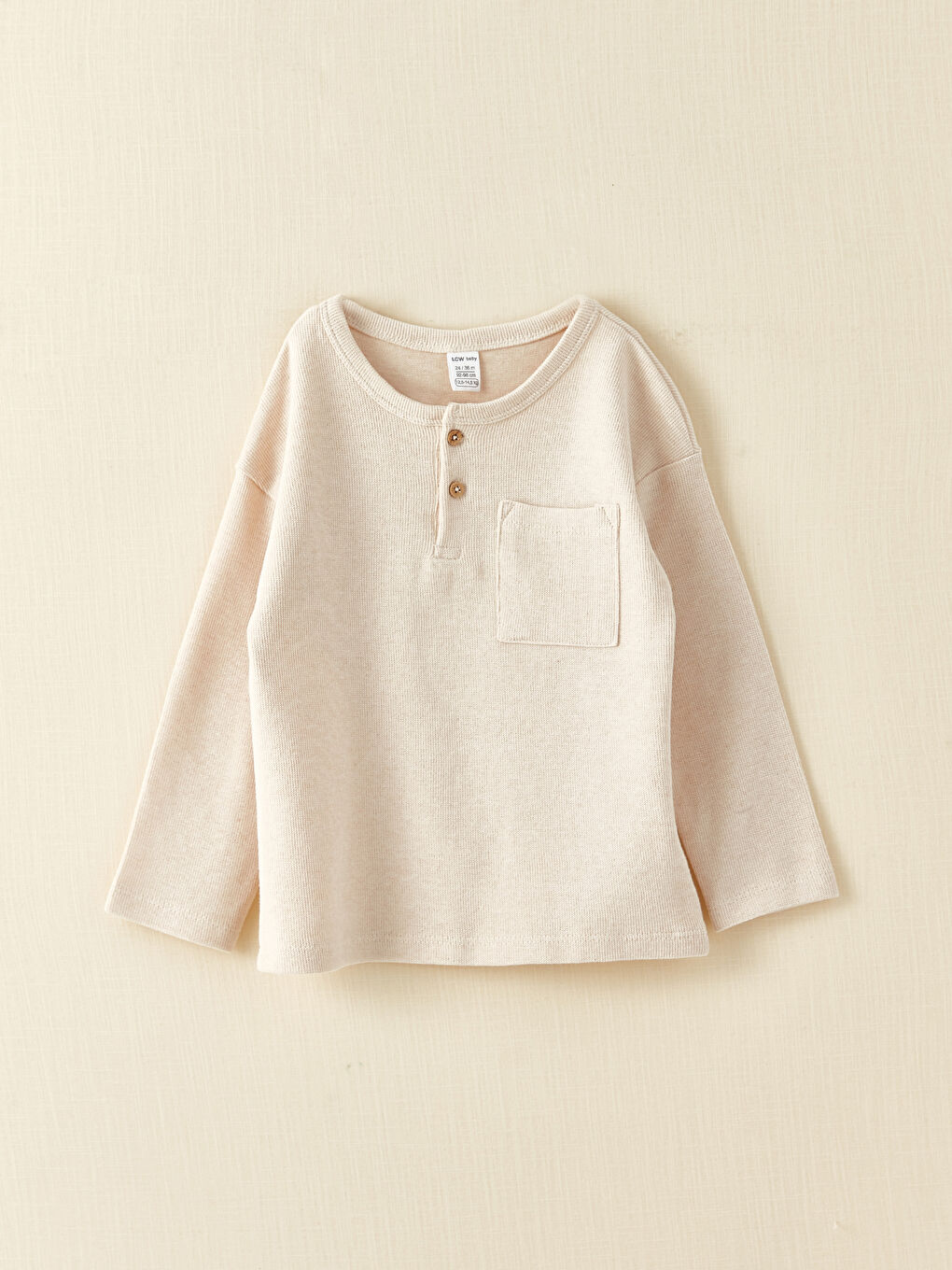 Bej Bisiklet Yaka Uzun Kollu Basic Erkek Bebek Tişört-3