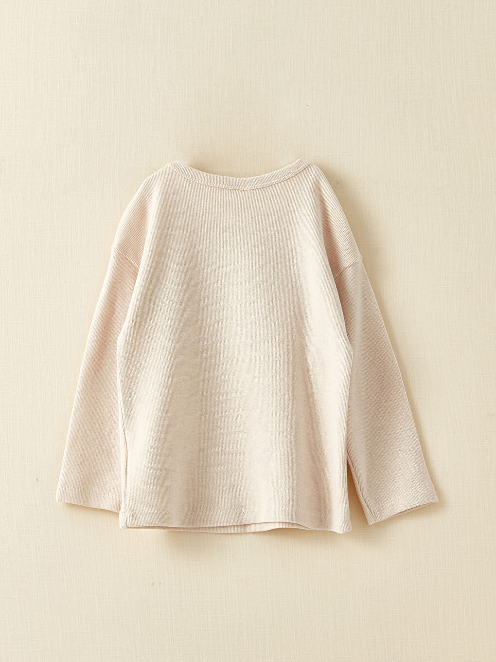 Bej Bisiklet Yaka Uzun Kollu Basic Erkek Bebek Tişört-4