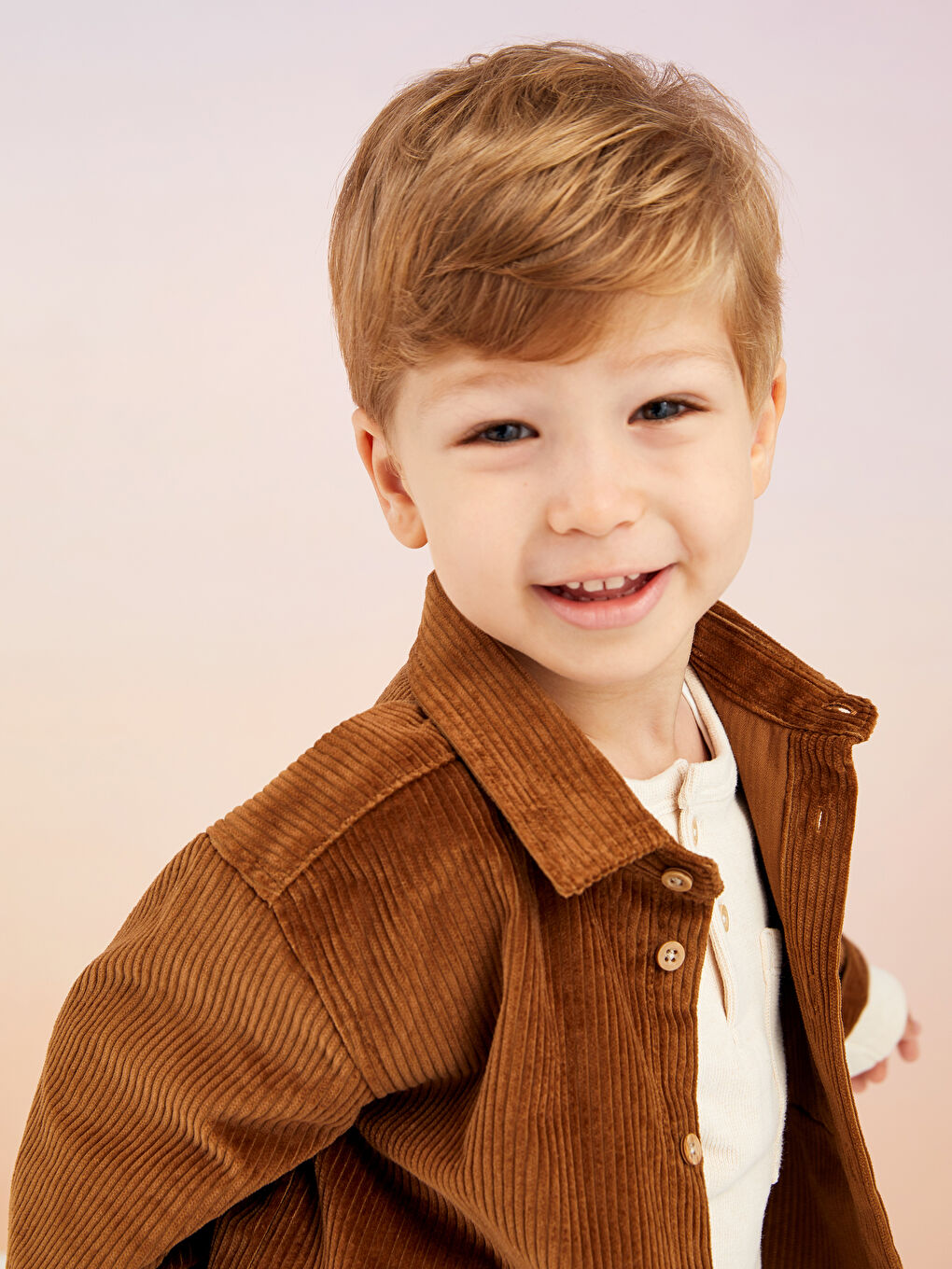 Bej Bisiklet Yaka Uzun Kollu Basic Erkek Bebek Tişört-1