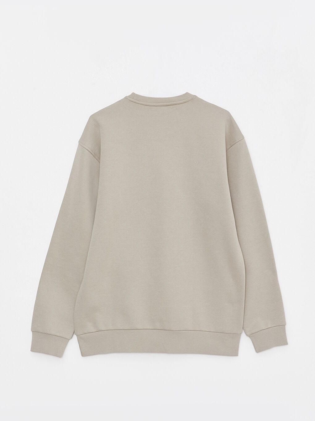 Bej Bisiklet Yaka Baskılı Erkek Kalın Sweatshirt-6