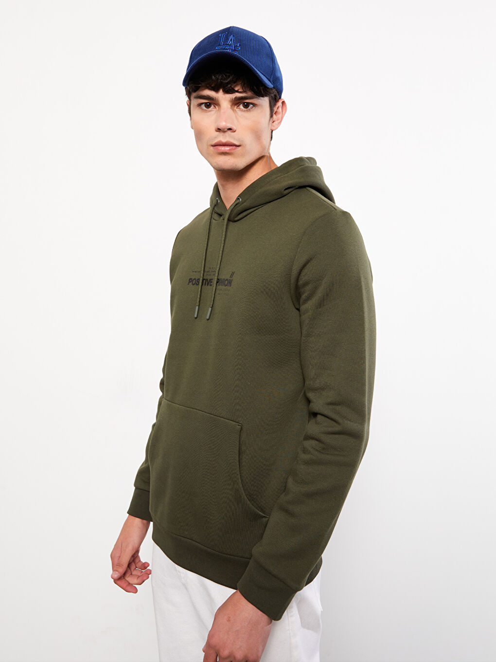 LCW Casual Koyu Haki Uzun Kollu Baskılı Erkek Hoodie - 1