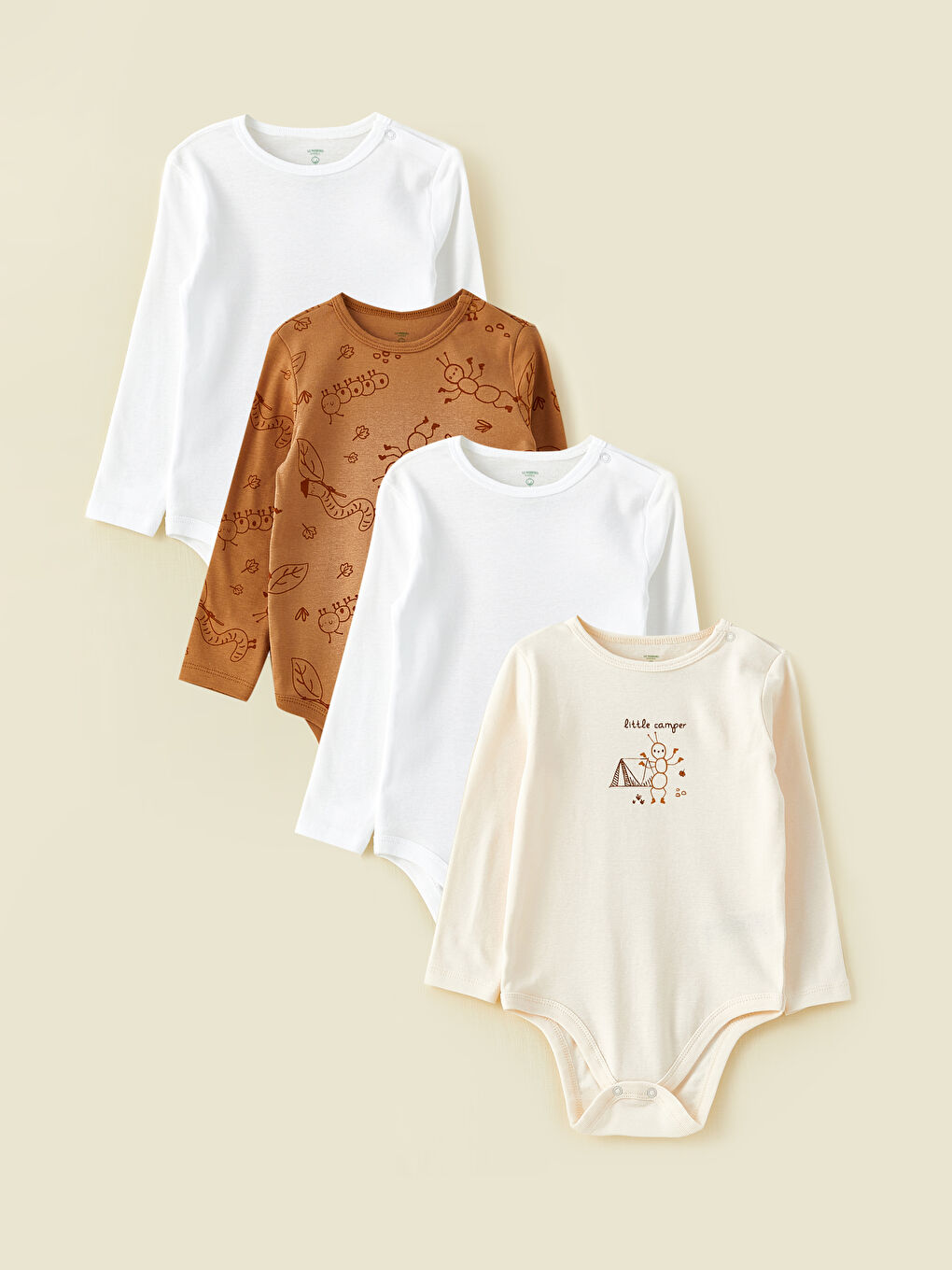 Crew Neck Long Sleeve Organic Cotton Baby Boy Snap Snap Body 4-Piece