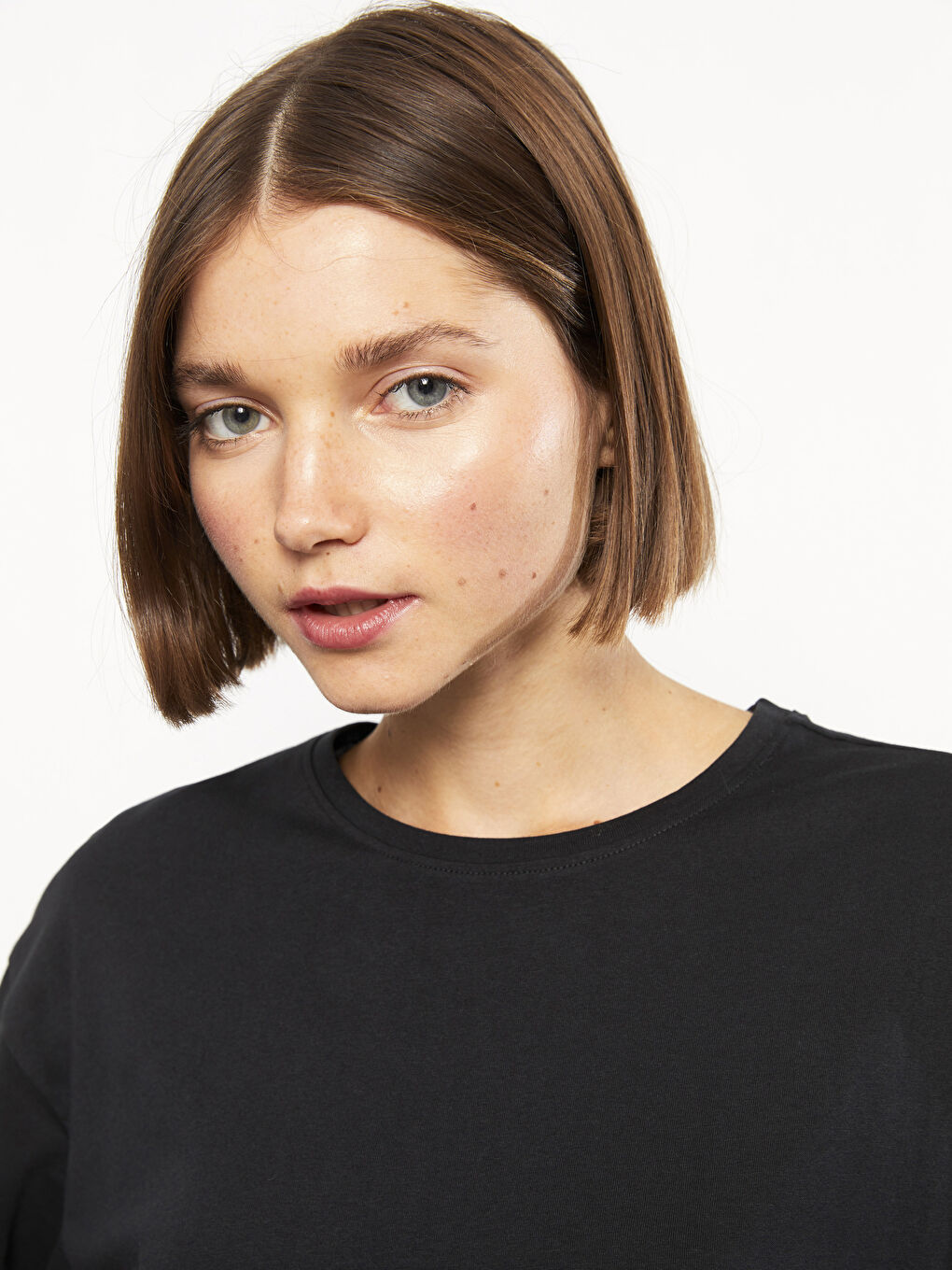 Tricou de Damă din Bumbac cu Mânecă Scurtă și Guler Rotund-2