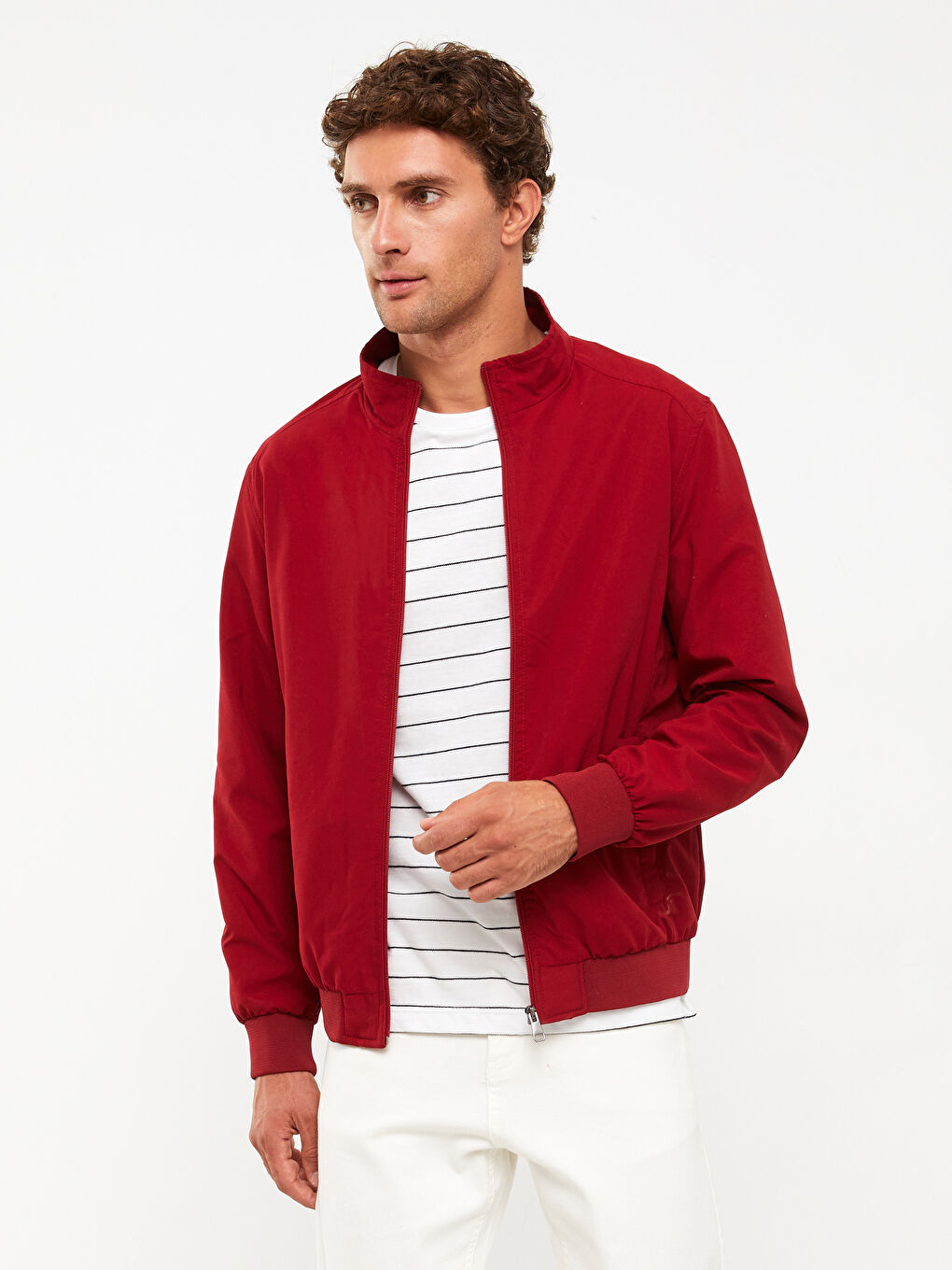 Kırmızı Standart Kalıp Dik Yaka Erkek Mont-1