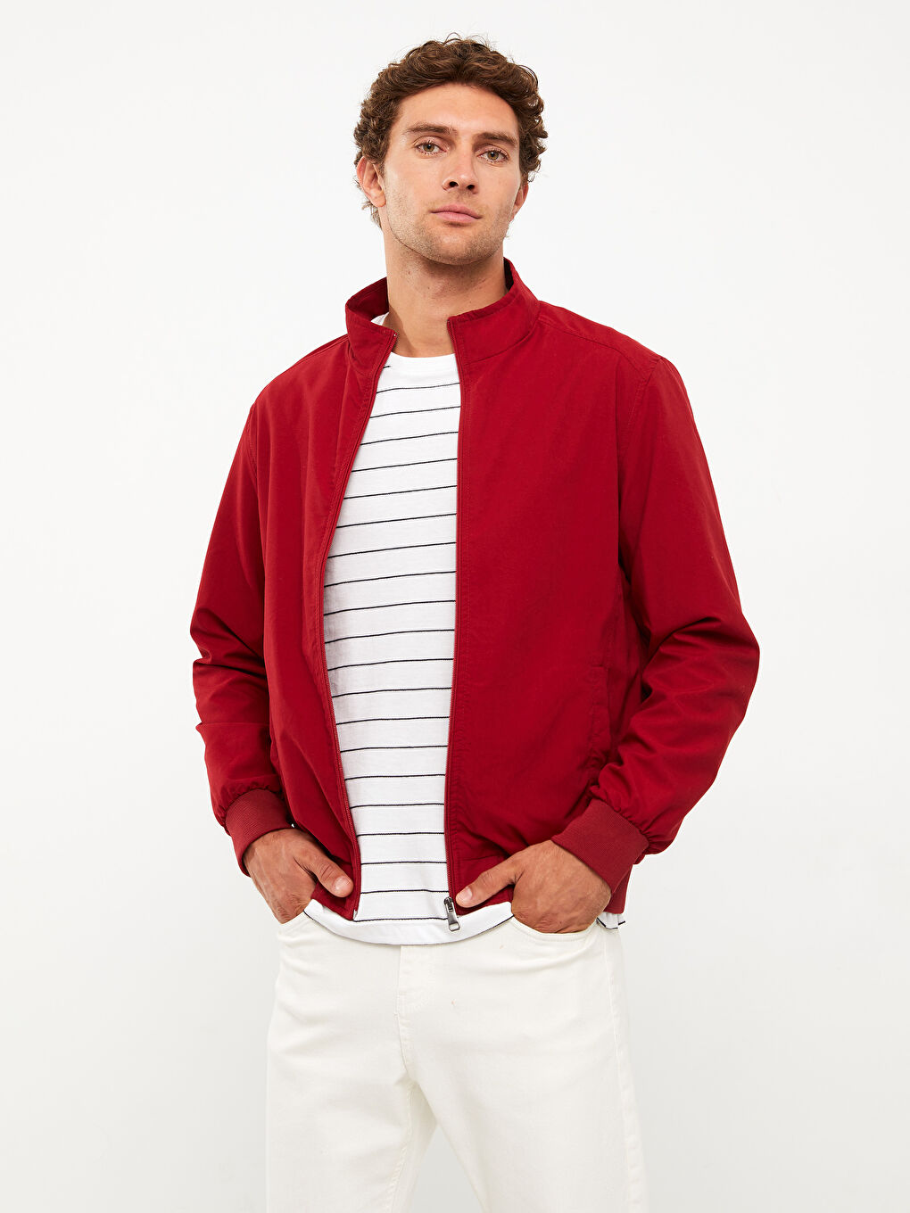 Kırmızı Standart Kalıp Dik Yaka Erkek Mont-2