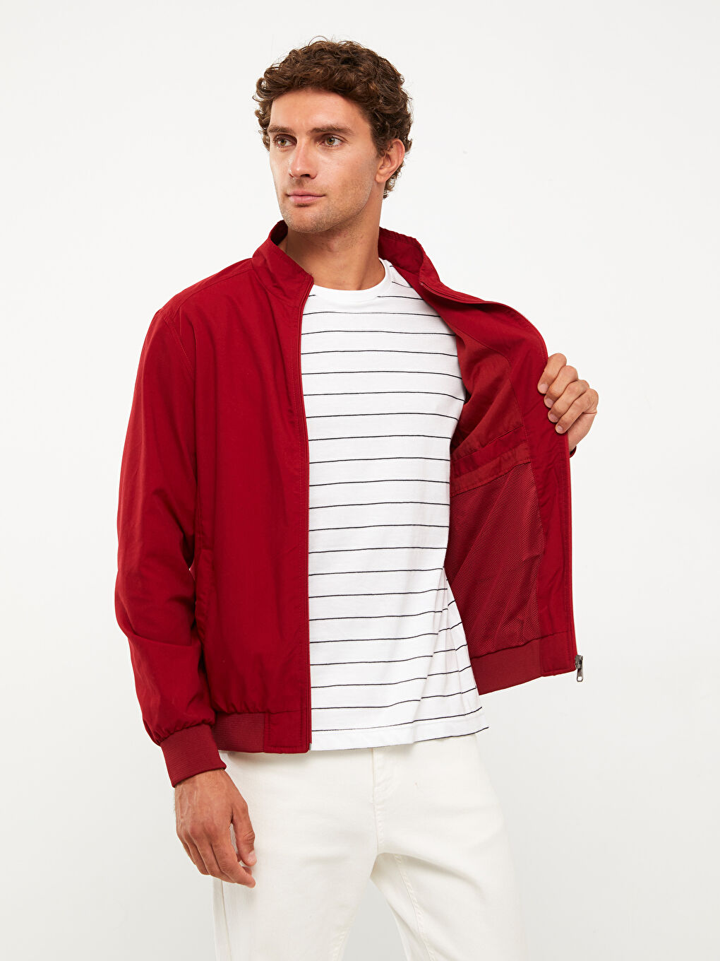 Kırmızı Standart Kalıp Dik Yaka Erkek Mont-3