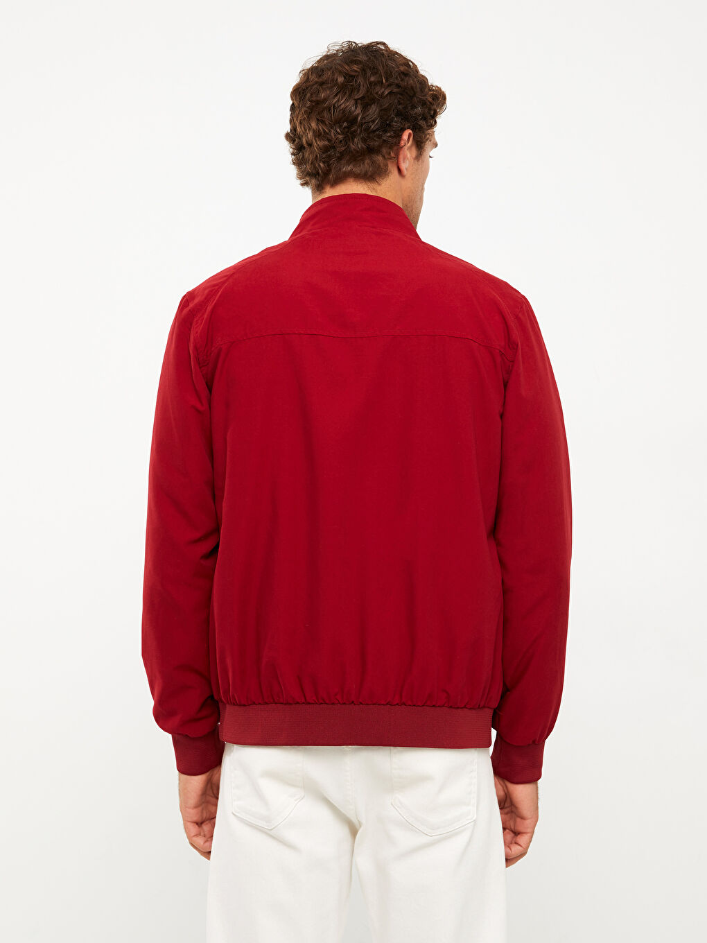 Kırmızı Standart Kalıp Dik Yaka Erkek Mont-4