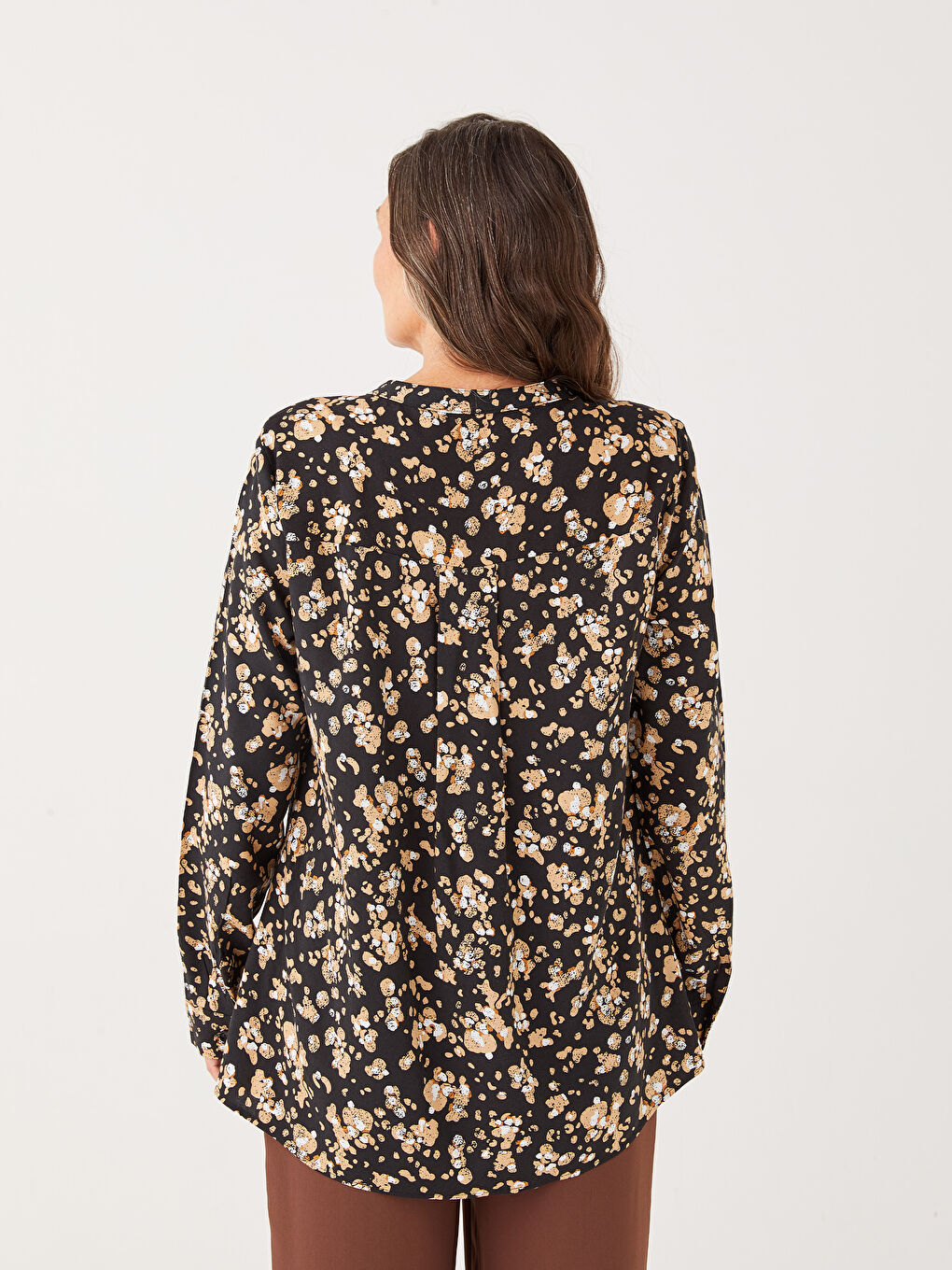 Encolure Henley Fleur Manches Longues Viscose Blouse pour Femmes-4