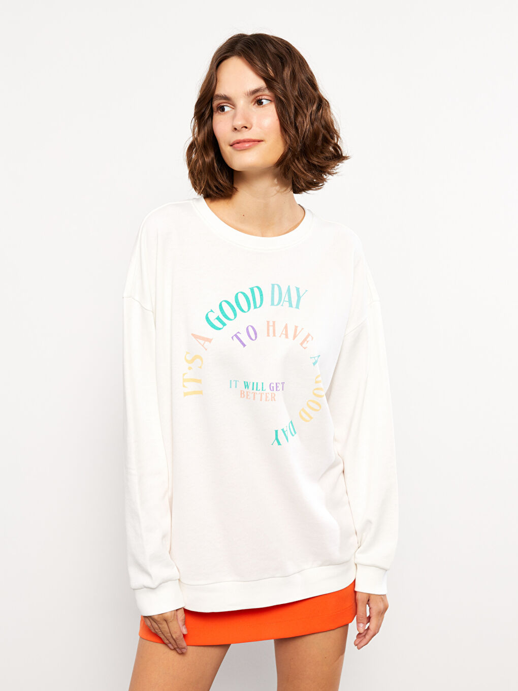 Crew Neck Printed Long Sleeve Women's Sweatshirt