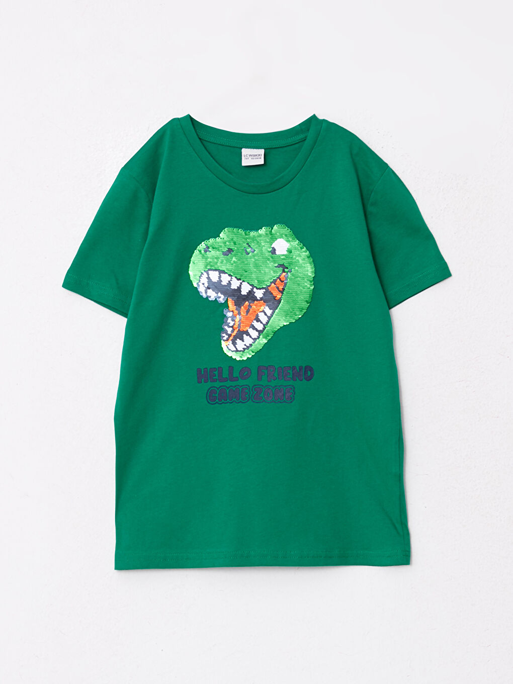 تيشيرت أولاد قطن كم قصير برقبة دائرية مطبوع ومطرز بالترتر على الجانبين-5