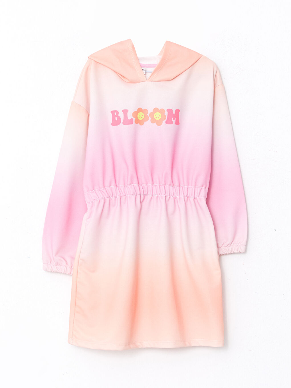 Karışık Kapüşonlu Baskılı Uzun Kollu Kız Çocuk Elbise