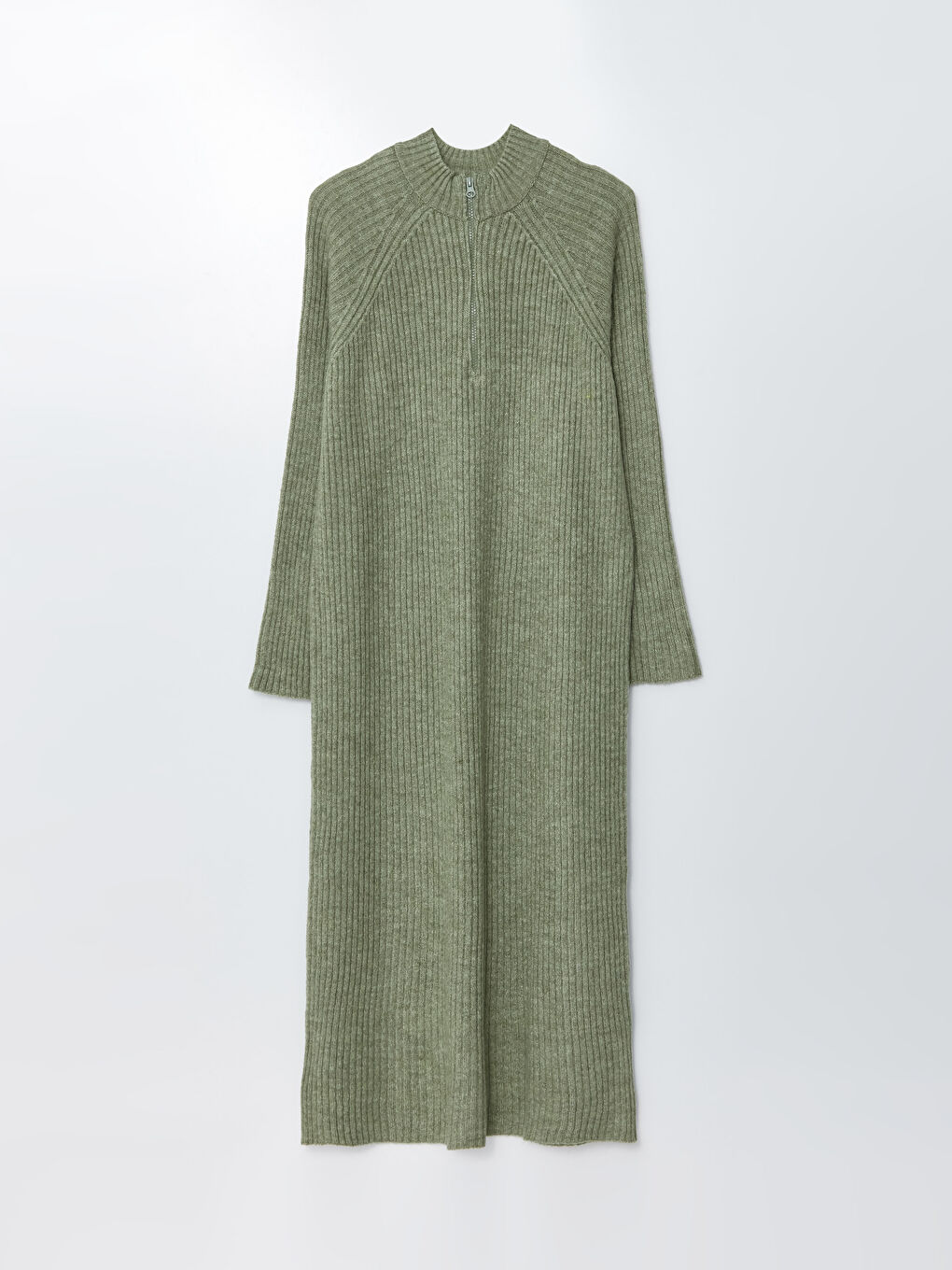 Yeşil Bisiklet Yaka Düz Uzun Kollu Kadın Triko Elbise-7